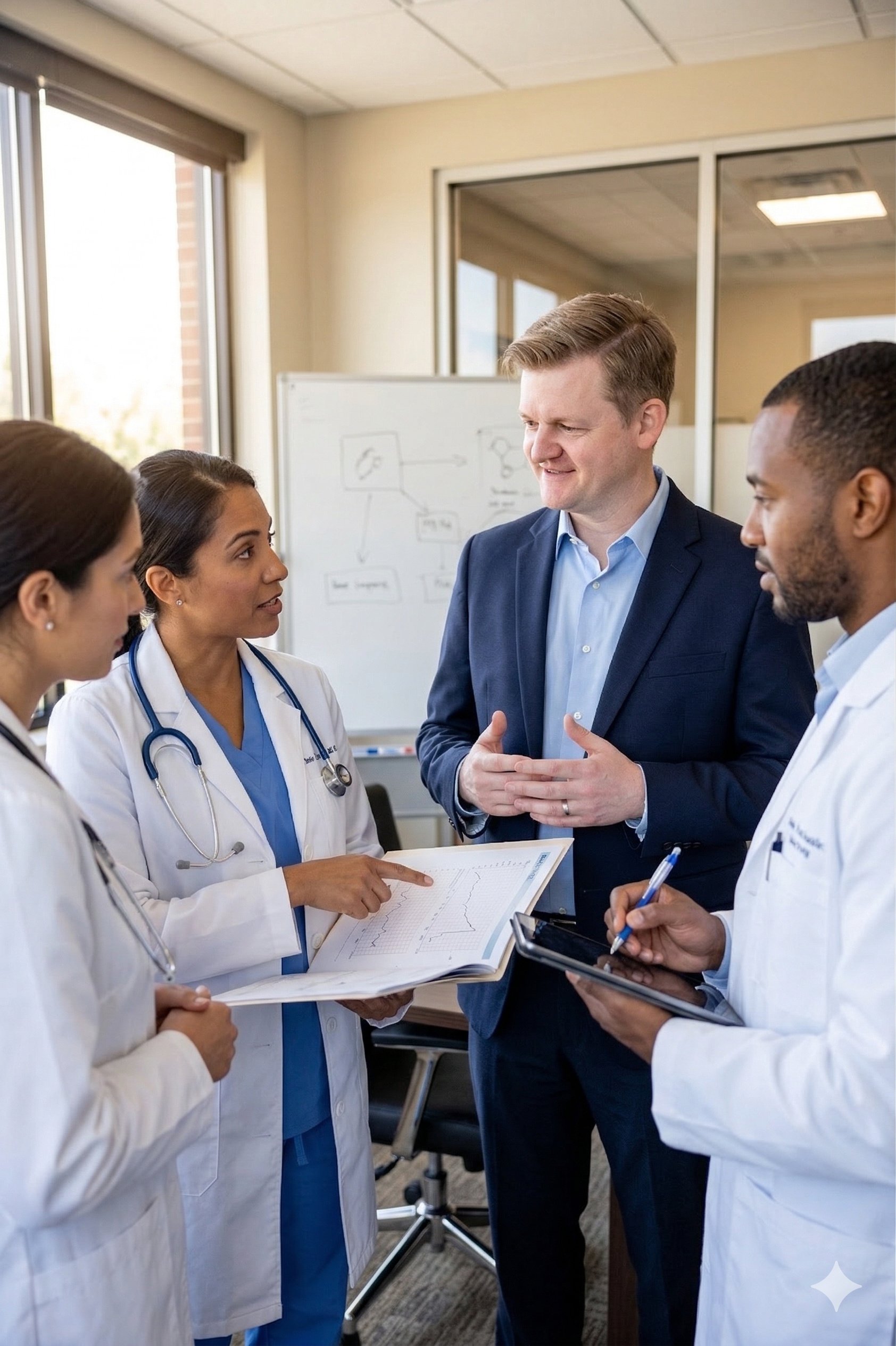 Tim Dorr discussing healthcare with medical professionals